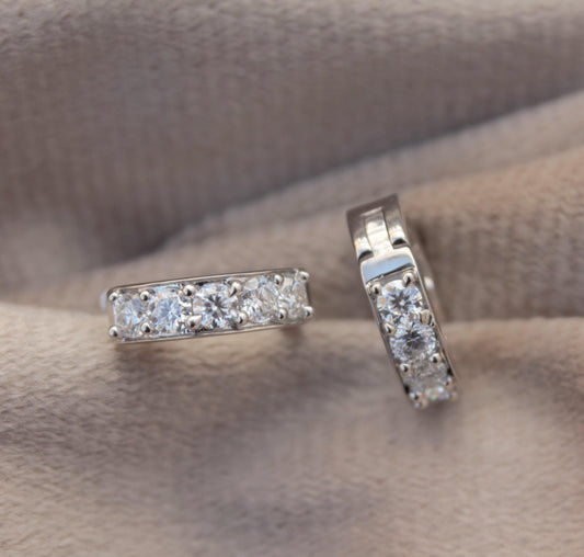 Hoop Silver Earrings with Moissanite Stone* 925 Sterling Silver Huggie Earrings* Genuine Handmade Jewelry* Moissanite Huggie Hoop Earrings