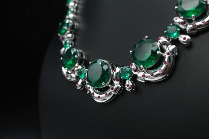 Emerald & Ruby Necklace Set with moissanite, Beautiful Green Jewelry, Victorian Statement Necklace,