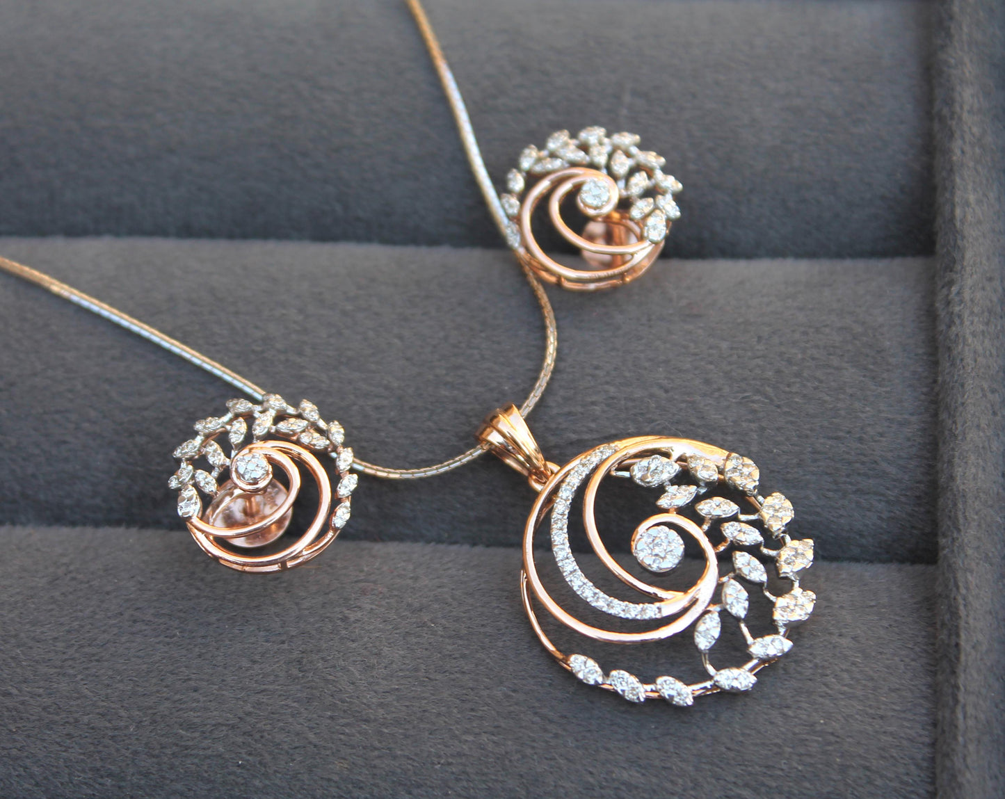 Rose Gold Necklace Earrings Set, Bridal Wedding Jewelry Set, 18k Solid Gold Necklace with Earrings, IGI Certified Natural Diamond Jewelry