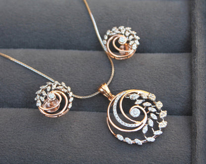 Rose Gold Necklace Earrings Set, Bridal Wedding Jewelry Set, 18k Solid Gold Necklace with Earrings, IGI Certified Natural Diamond Jewelry