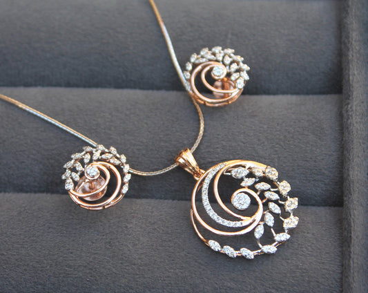 Rose Gold Necklace Earrings Set, Bridal Wedding Jewelry Set, 18k Solid Gold Necklace with Earrings, IGI Certified Natural Diamond Jewelry