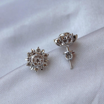 Solid White Gold Solitaire Jewelry Set, 18k Gold Real Diamonds Jewelry, Charm Pendant Necklace with Stud Earrings, Minimalist Handmade Gift