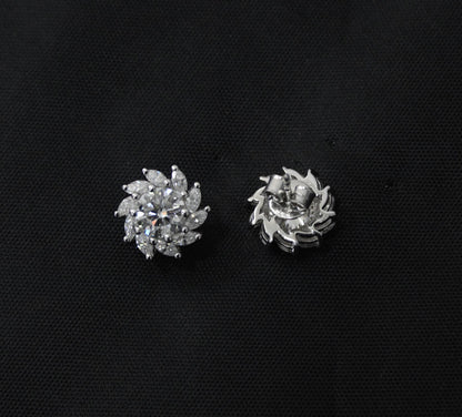 Moissanite Stud Earrings in 925 Sterling Silver, Marquise and Round Cut Stone Earrings, Floral Shape Earrings for Bride, White Stone Studs
