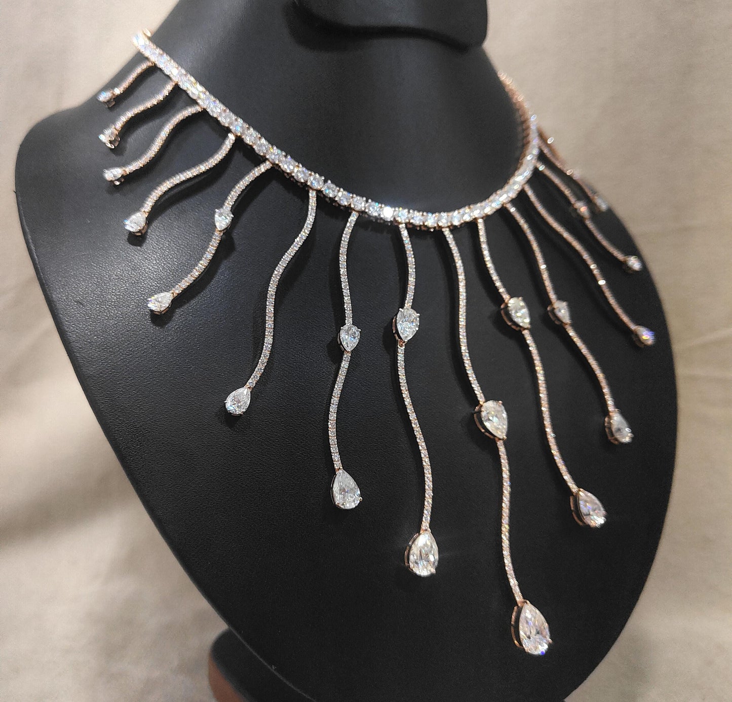 Lab Grown Diamond Gold Necklace, Statement Designer Necklace, CVD/HPHT Diamond Necklace, Grand Pear Cut Diamond Solid Gold Wedding Necklace