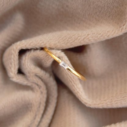 US 6 Ring, 1 Gram Single Stone Ring, Baguette Cut Moissanite Ring For Her, 18K Solid Gold Jewelry, Thin Gold Ring, Propose Ring for Her