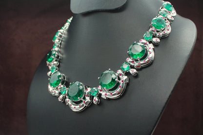 Emerald & Ruby Necklace Set with moissanite, Beautiful Green Jewelry, Victorian Statement Necklace,