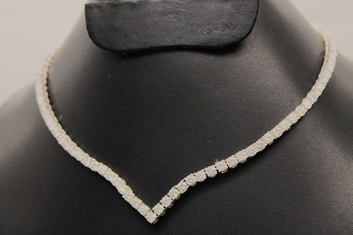 Moissanite V Shape Tennis Necklace, Solid Gold Tennis Necklace, Wedding Necklace for Bride, White Gold Necklace, Anniversary Gift for Her