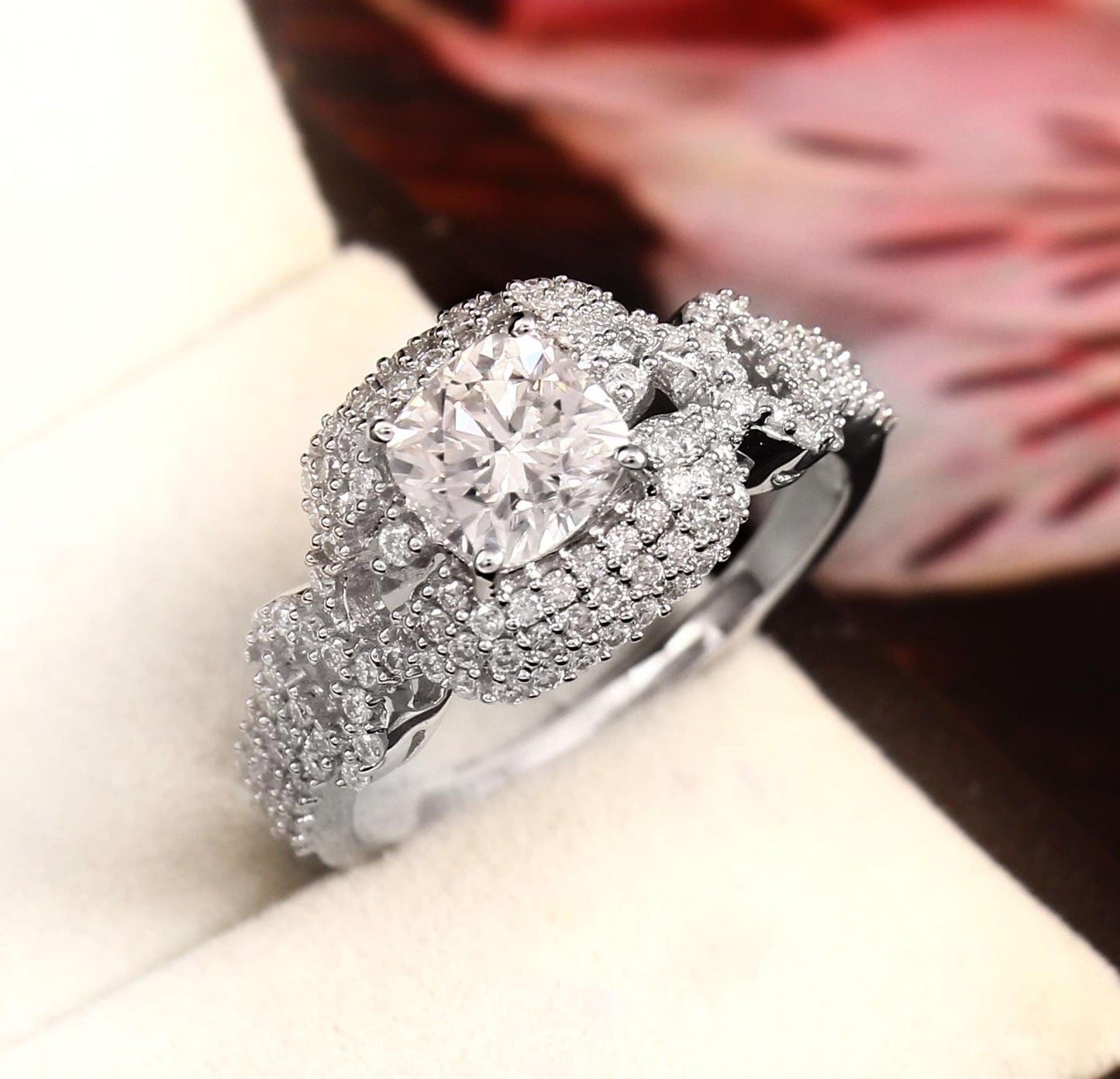 Art Deco Lab Diamond Ring, Cushion Cut Engagement Ring, Gold Wedding Ring, Victorian Style Cocktail Ring, Perfect Gift for Bridesmaids