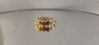 Natural Multi Sapphire Pear Band, Pear Bezel Setting Stones, Ombre Gradient Sapphire Ring, Pear Full Eternity Band Ring, Custom Order