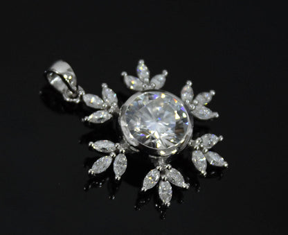 Colorless Moissanite 925 Sterling Silver Pendant for Chain, Floral Design Pendant, Marquise and Round Cut Stone Pendant, Birthday Gift