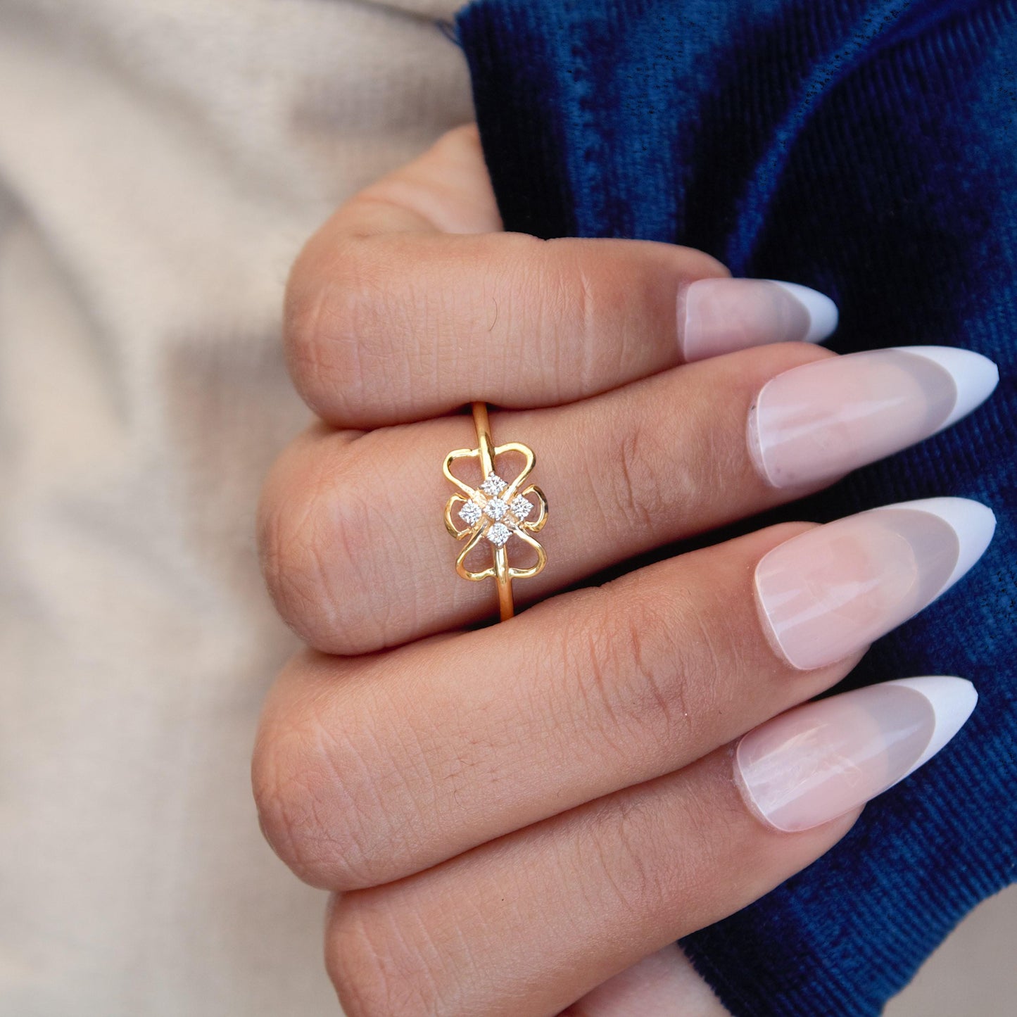 18K Solid Gold Jewelry, Lightweight Natural Diamond Gold Ring, Delicate Gold Ring For Birthday Gift, HI Color SI Clarity Diamond Pretty Ring