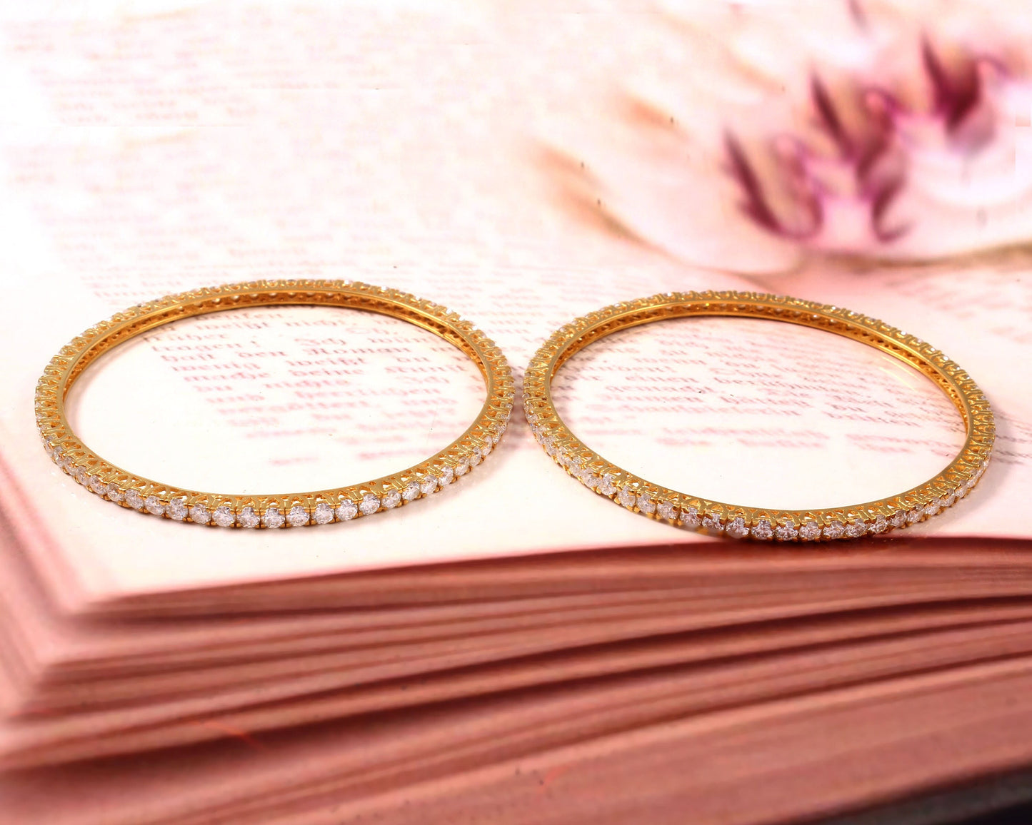 Moissanite Cut Stone Bangles, 3 MM Moissanite Gold Bangles, Standard Size Bangles, Traditional Jewelry for Bride, Statement Gold Bangles