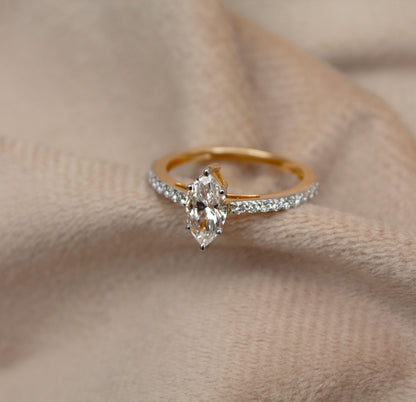 1 Carat Marquise Lab-Grown Diamond Ring, 14K Gold Ring, US 7 Custom Engagement/Wedding Ring, Statement Gold Ring, CVD/HPHT Diamond Ring