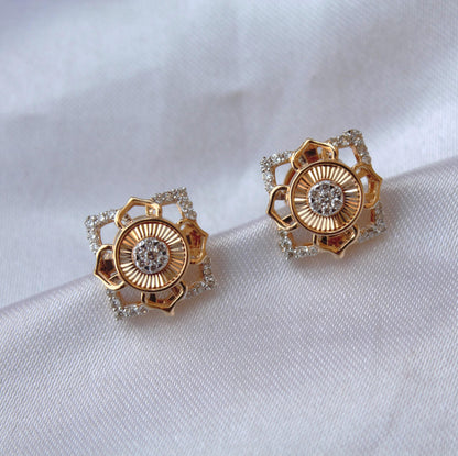 18k Yellow Gold Necklace with Earrings, Real Diamond Jewelry Set, Gold Diamond Jewelry for Her, Minimalist Charm Pendant with Chain and Stud