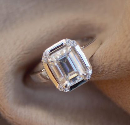 Sterling Silver Moissanite Emerald Cut Ring, 925 Silver Jewelry for Men, Vintage Style Solitaire Ring, Perfect Engagement Ring for Groom