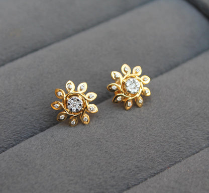 18K Solid Yellow Gold Real Diamond Jewelry Set, IGI Certified Diamond Necklace and Earrings, Floral Design Jewelry for Women, Ready to Ship