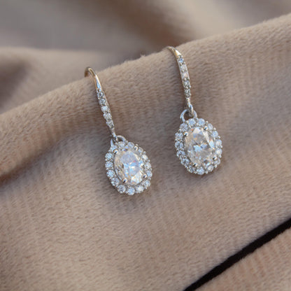 White Moissanite Dangle Earrings in 925 Sterling Silver, Oval Cut Stone Earrings for Her, Statement Jewelry, Perfect for Valentines Day Gift