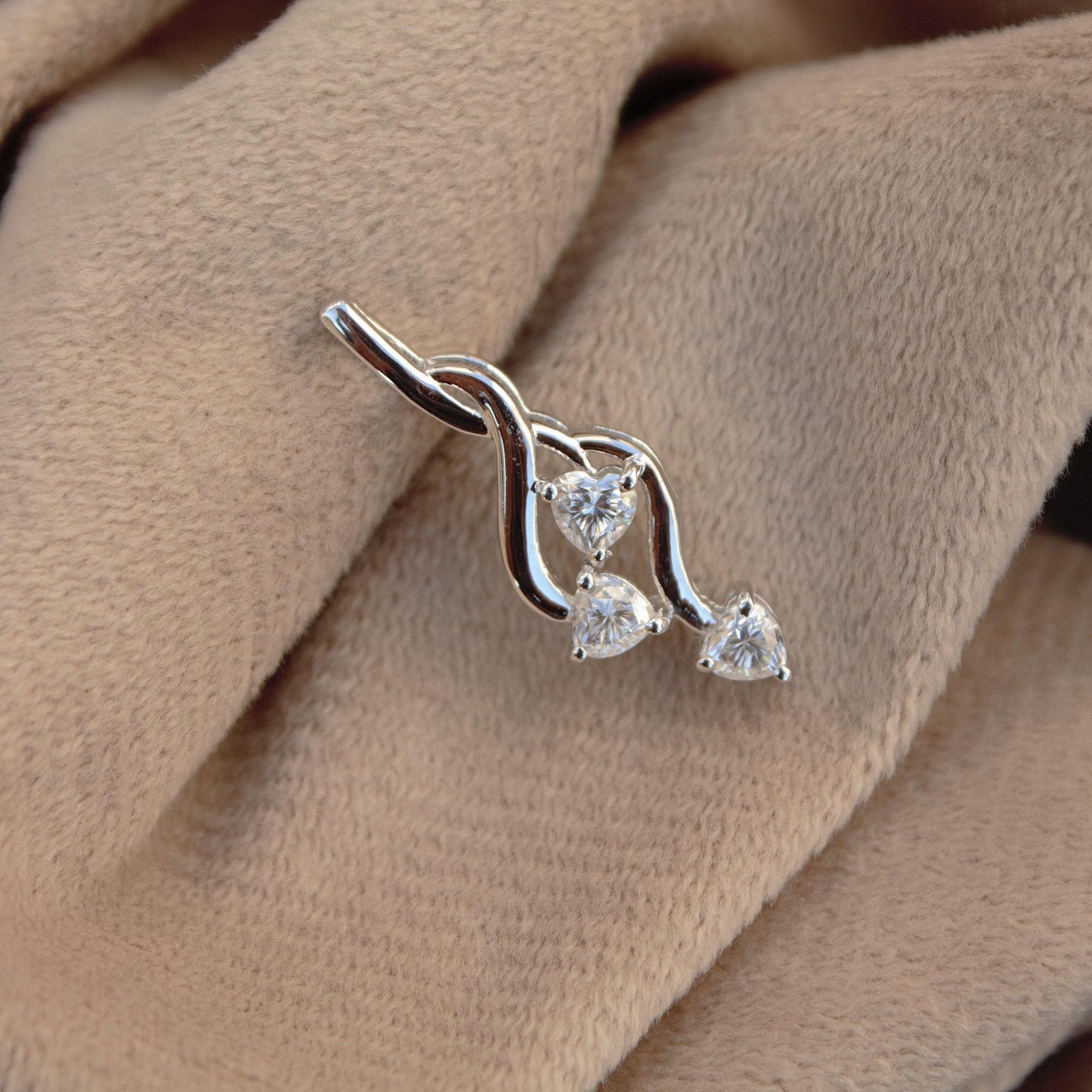 Solid 925 Sterling Silver Dainty Moissanite Pendant for Chain, Heart Cut Moissanite Jewelry, Three Stone Pendant, Engagement Gift for Bride