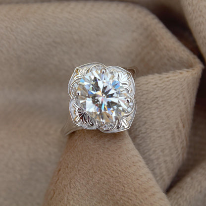 925 Sterling Silver Moissanite Ring, Designer Floral Ring, Luxurious Oval Cut Moissanite Jewelry, Cocktail Party Wear Ring, Graduation Gift