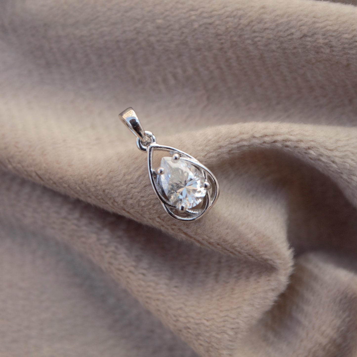 White Moissanite Pear Cut Pendant, 925 Sterling Silver Dainty Pendant, Silver Tiny Pendant, Silver Charm Pendant, Perfect Anniversary Gift