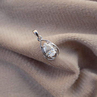 White Moissanite Pear Cut Pendant, 925 Sterling Silver Dainty Pendant, Silver Tiny Pendant, Silver Charm Pendant, Perfect Anniversary Gift