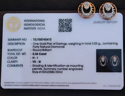 18K Rose Gold Natural Diamond Necklace and Earrings Set, Designer Vintage Gold Jewelry, VSSI Diamond Jewelry Set, Wedding Gift for Bride