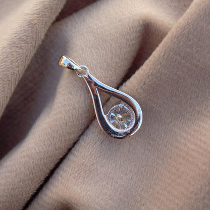 Silver Charm Pendant with Moissanite, Round Cut Stone Pendant for Her, Minimalist Charm Pendant, Solitaire Pendant, Perfect Birthday Gift