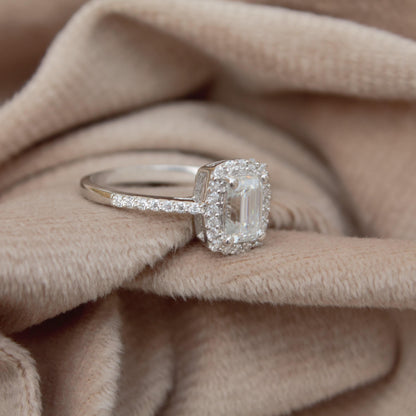 Emerald Cut and Round Cut Stone Wedding Ring, Silver Moissanite Ring, 925Sterling Silver Ring for Women, Statement Bridal Moissanite Jewelry