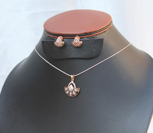 Real Diamond Necklace Earrings Set, 18K Gold Bridal Jewelry Set, Lightweight Gold Jewelry, Diamond Pendant with Chain, Gold Stud Earrings