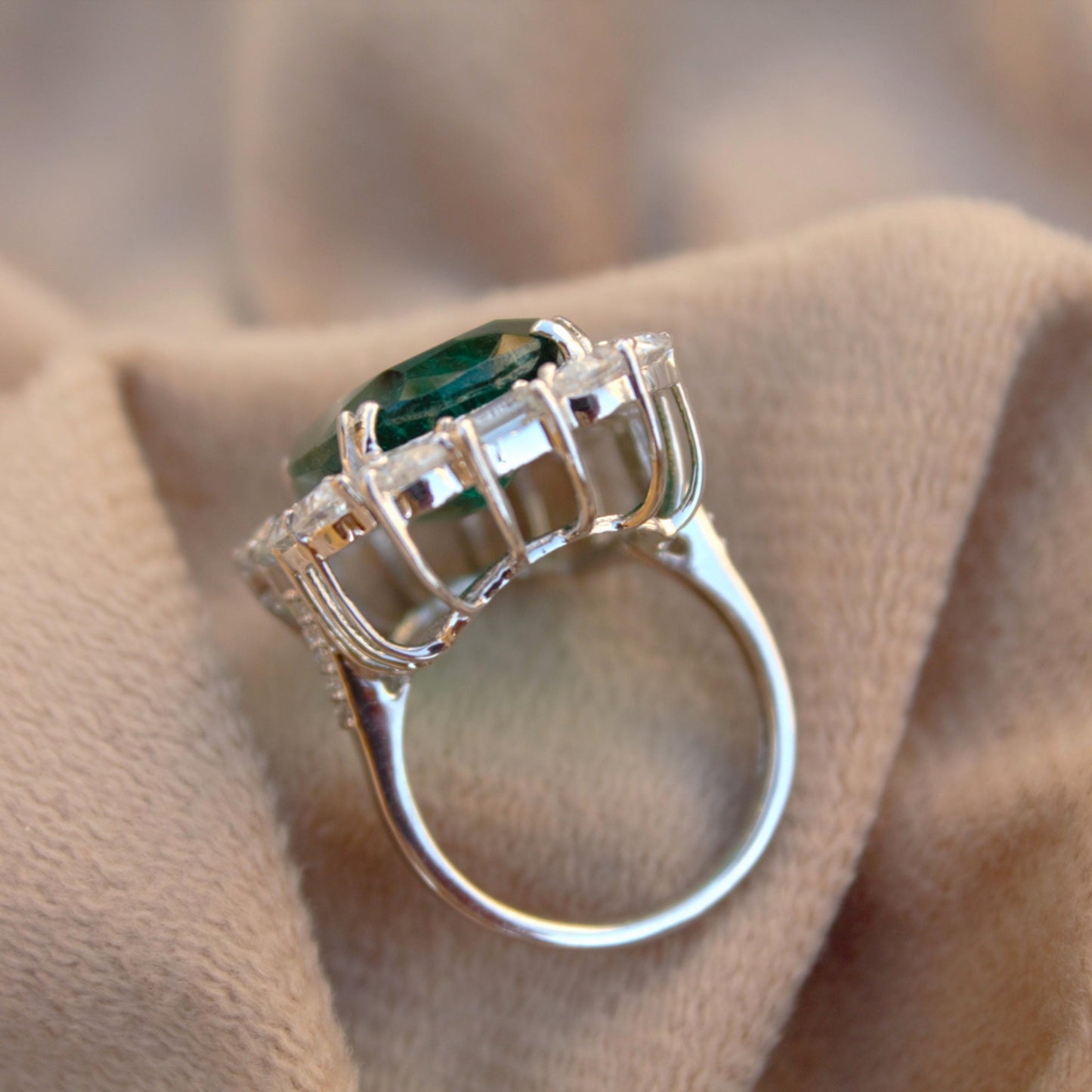 Elongate Cushion Emerald Inclusion with Moissanite Ring, Unique Ring for Men and Women, Green Gemstone Jewelry, Handmade Propose Ring Gift