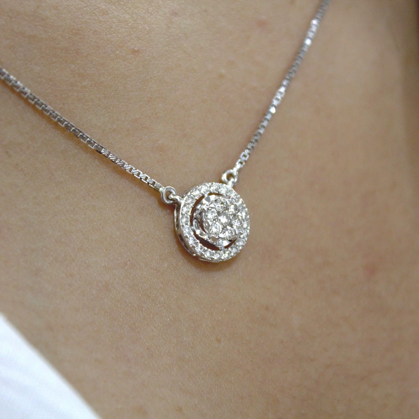 18K White Gold Solitaire Halo Jewelry Set, IGI Certified Diamond Jewelry, Gold Chain Pendant Necklace with Stud Earrings, Dainty Jewelry Set