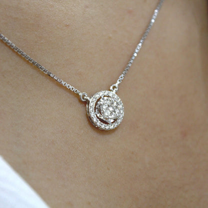 18K White Gold Solitaire Halo Jewelry Set, IGI Certified Diamond Jewelry, Gold Chain Pendant Necklace with Stud Earrings, Dainty Jewelry Set