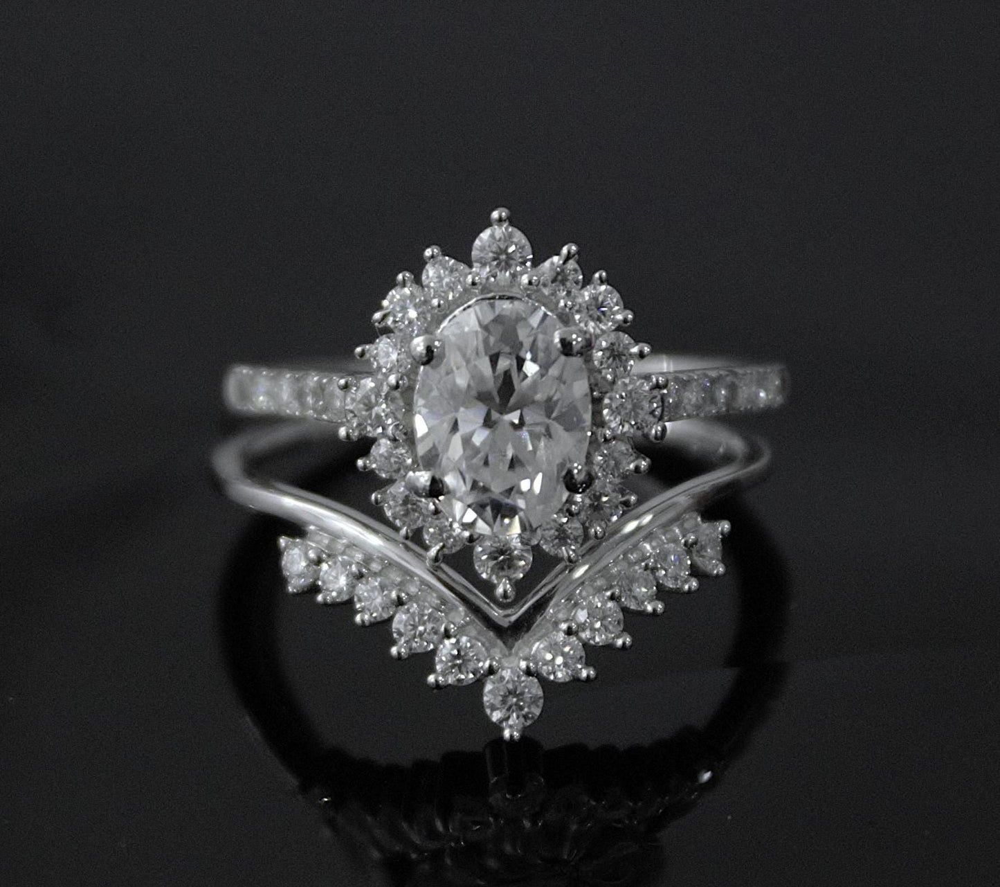 Moissanite Engagement Chevron Ring,925Sterling Silver Stackable Ring, Vintage Bridal Jewelry Set, Silver Stacking Ring, Art Deco Curved Ring