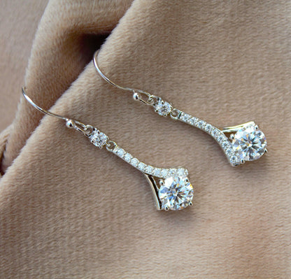 925 Sterling Silver Dangle Earrings, Moissanite Minimalist Earring for Her, White Moissanite Jewelry, Wedding Earrings, Gift for Bridesmaids