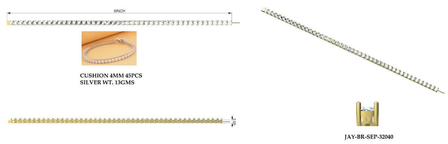 Moissanite Cushion Cut Bracelet, 14k/18k Solid Gold Bracelet, Infinity Tennis Bracelet, Minimalist Bracelet, Wedding Bracelet for Bride