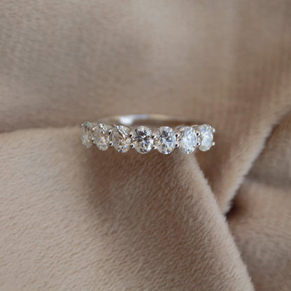 Silver Half Eternity Ring Band with Moissanite, 925 Sterling Silver Ring, Wedding Eternity Band, Oval Cut Moissanite Band for Men and Women