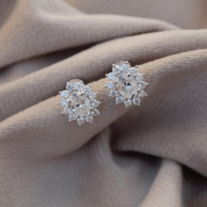 925 Sterling Silver Oval Stud Earrings* Moissanite White Stone Earrings* Handmade Minimalist Earrings for Wedding Gift* Tiny Solitaire Studs