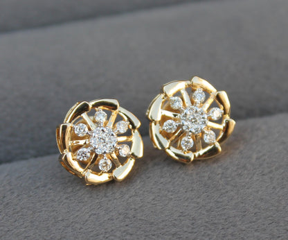 Yellow Gold Round Diamond Pendant Earring, Ready To Ship, 18K Gold Diamond Jewelry, Beautiful Diamond Jewelry Set For Anniversary Gift