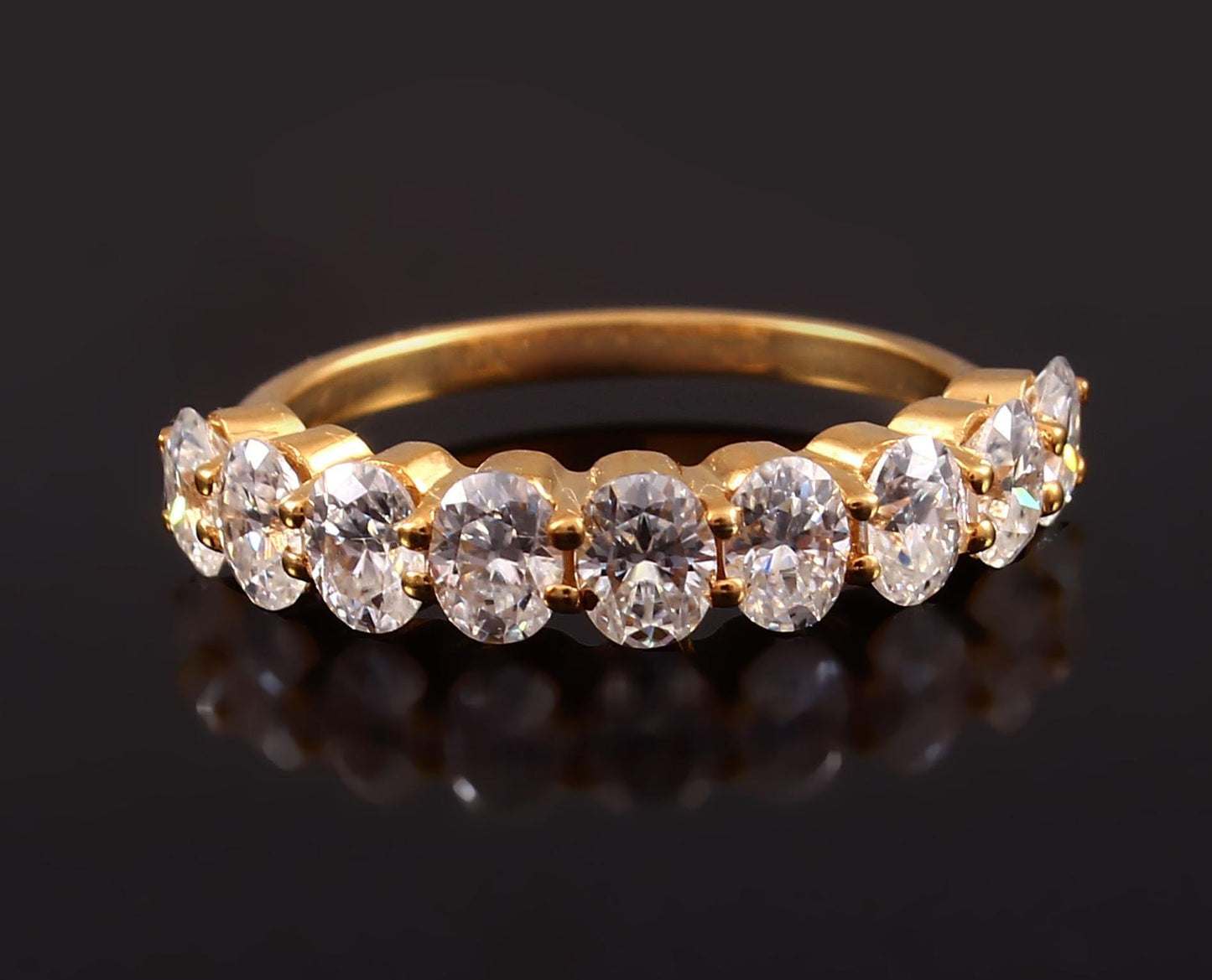 Lab Created Diamond Half Eternity Ring, IGI Certified Ring, Oval Diamond Ring, 14K/18K Solid Gold Ring, Eternity Wedding Band for Women