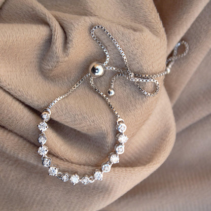 Moissanite Adjustable Bracelet For Her, 925 Sterling Silver Jewelry, Bracelet for Women, Minimalist Silver Lightweight Travel Jewelry
