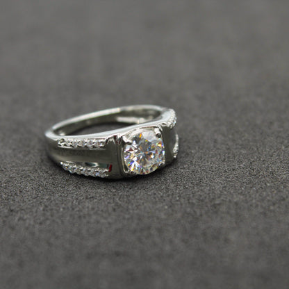 Brilliant Cut Men's Ring, 6.5 MM Round Cut Moissanite Ring, 925 Sterling Silver Ring, Best Engagement Ring For Groom, Statement Silver Ring