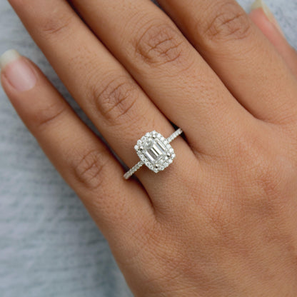 Emerald Cut and Round Cut Stone Wedding Ring, Silver Moissanite Ring, 925Sterling Silver Ring for Women, Statement Bridal Moissanite Jewelry