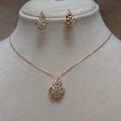 18k Solid Rose Gold Necklace Set, Real Diamond Jewelry Set for Her, Diamond Necklace with Stud Earrings, IGI Certified Jewelry Birthday Gift