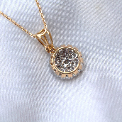 18K Gold Halo Solitaire Pendant Necklace, Real Diamond Jewelry Bridal Necklace, Dainty Gold Jewelry, Chain Necklace For Wedding Gift