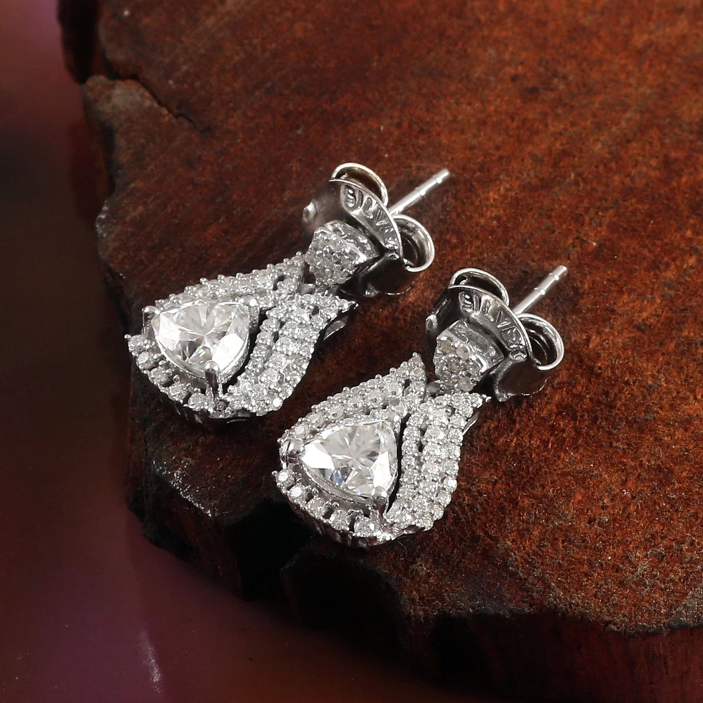 Lab Grown Diamond Earrings, Solitaire Diamond Earrings, 14K White Gold Stud Dangle Earrings, Victorian Earrings, Anniversary Gift for Wife