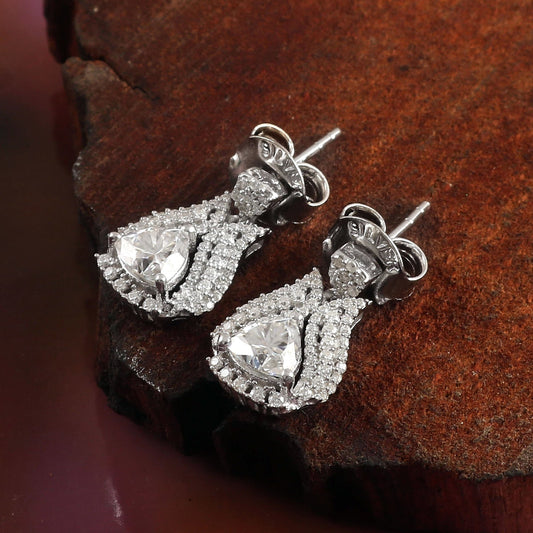 Lab Grown Diamond Earrings, Solitaire Diamond Earrings, 14K White Gold Stud Dangle Earrings, Victorian Earrings, Anniversary Gift for Wife