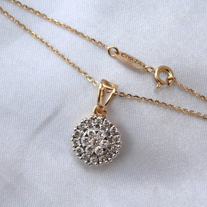 18K Gold Halo Solitaire Pendant Necklace, Real Diamond Jewelry Bridal Necklace, Dainty Gold Jewelry, Chain Necklace For Wedding Gift