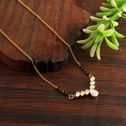 Moissanite & Black Beads Mangalsutra, Gold Chain Necklace, Handmade Beaded Jewelry, Indian Traditional Jewelry for Bride, Wedding Necklace