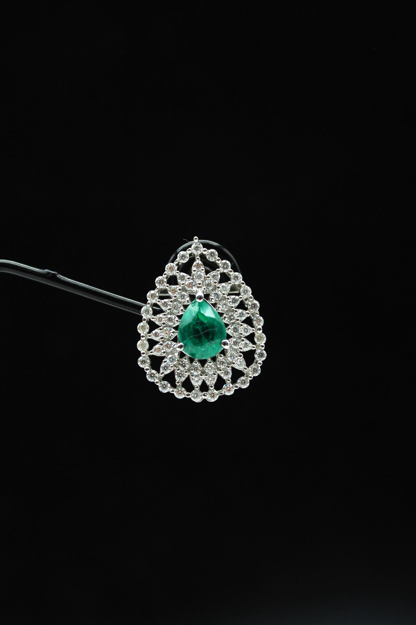 Emerald & Moissanite Necklace Earrings Set, 925 Sterling Silver Necklace, Anniversary Gift, Designer Jewelry, Wedding Necklace Set for Bride