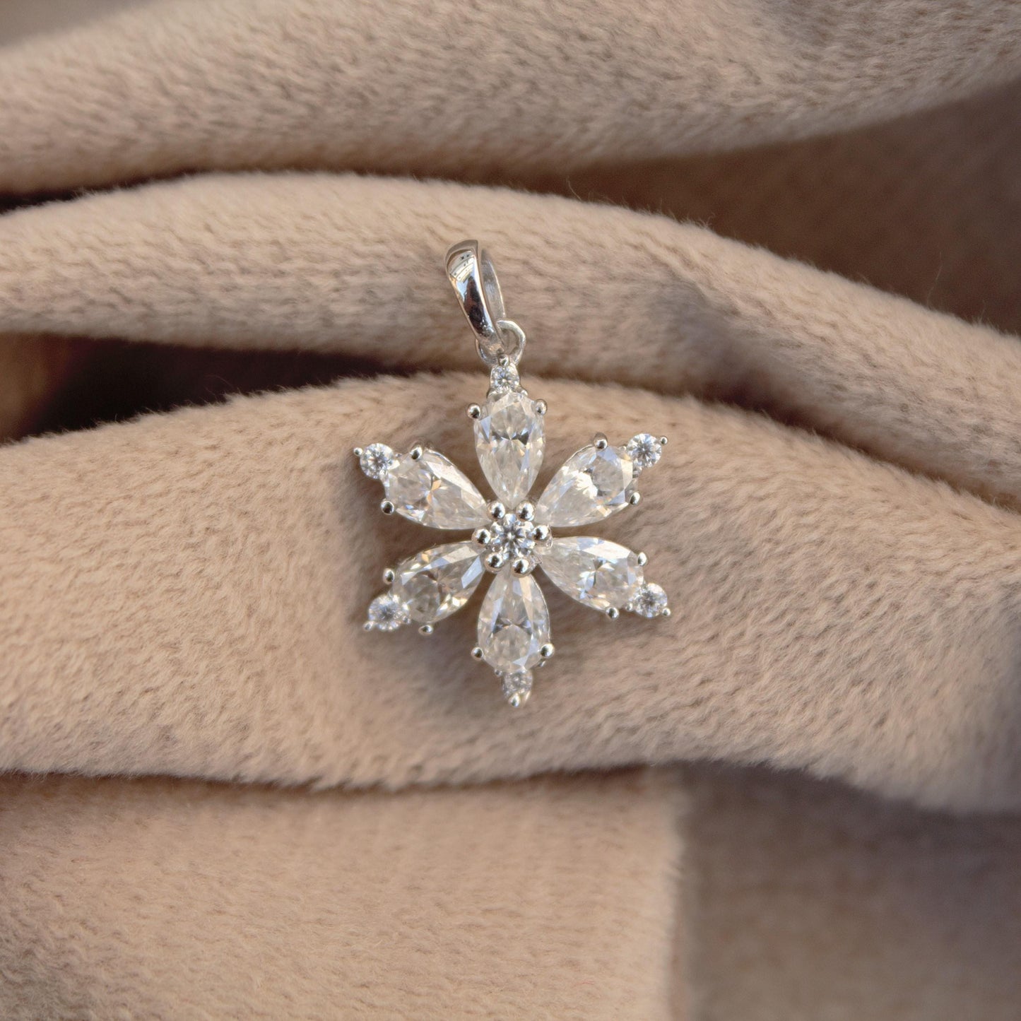 Pear and Round Cut Moissanite Stone Pendant, Solid 925 Sterling Silver Charm Pendant for Women, Floral Design Pendant, Wedding Bridal Gift